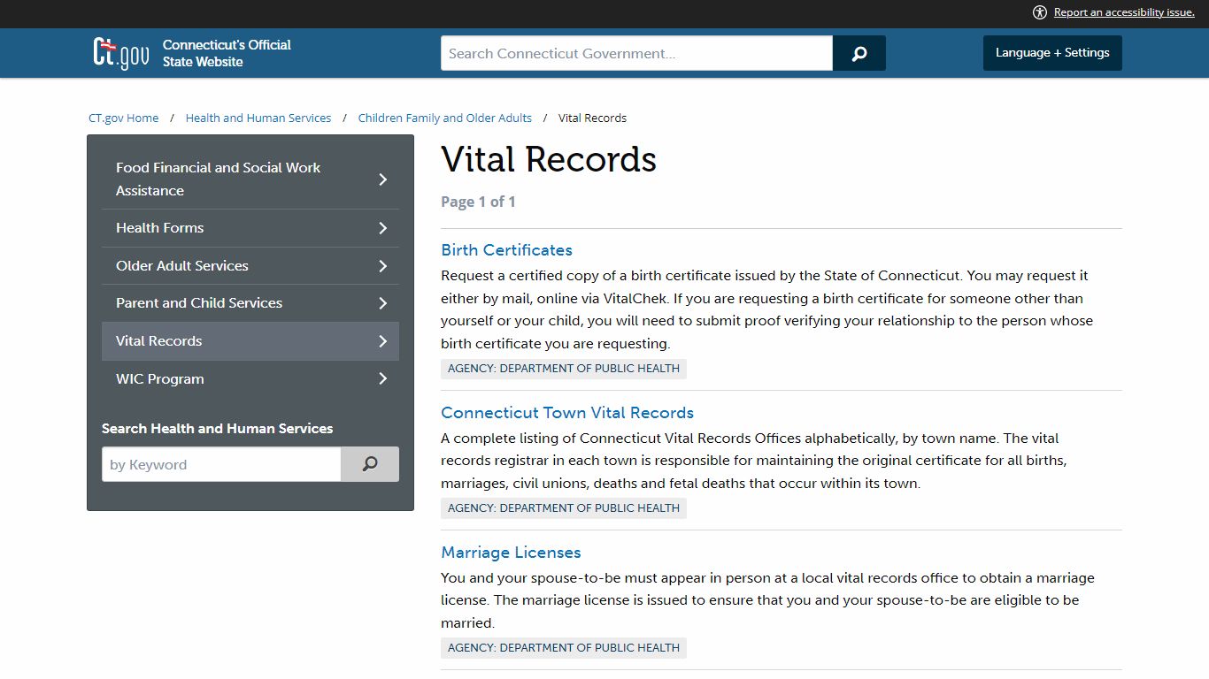 CT.gov: vital records - Connecticut